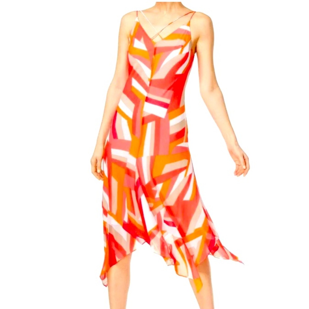 #465 Calvin Klein Printed Asymmetrical Dress size 14